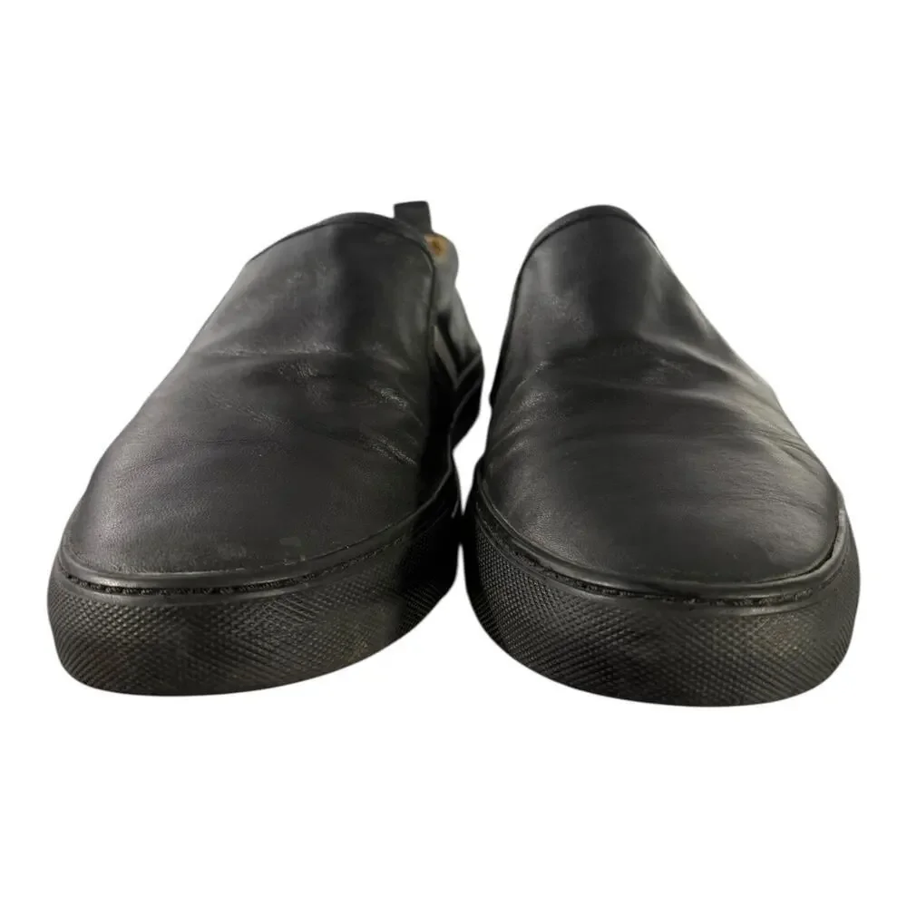 Bally Herald Men’s 200 Black Leather Slip On White Stripe Dress Sneakers 10 D